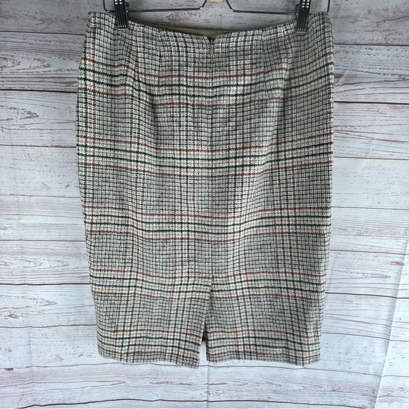 Talbots Tan Black Red Orange Plaid Straight Pencil Skirt Wool Blend Sz 4 Career - Picture 8 of 8
